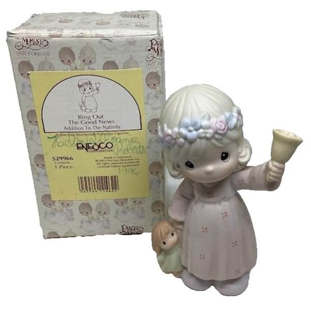 Porcelain Precious Moments Ring Out Good News Nativity 529966 Girl Bell Doll Box